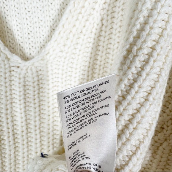 Free People We The Free Ivory V Neck Chunky Knit Pullover Sweater M - Picture 7 of 8